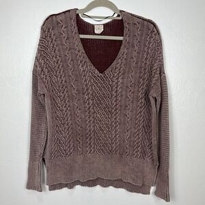 ❤️Last Chance By Together Maroon Color Cotton Cable Knit V-neck PulloverSize M/L